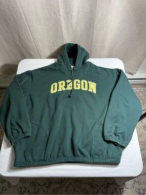 Vintage Oregon Hoodie XL Green Embroidered Spellout Pullover Niche Style
